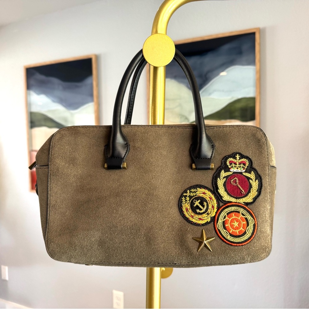 Zara Patched Faux Suede Green Bag